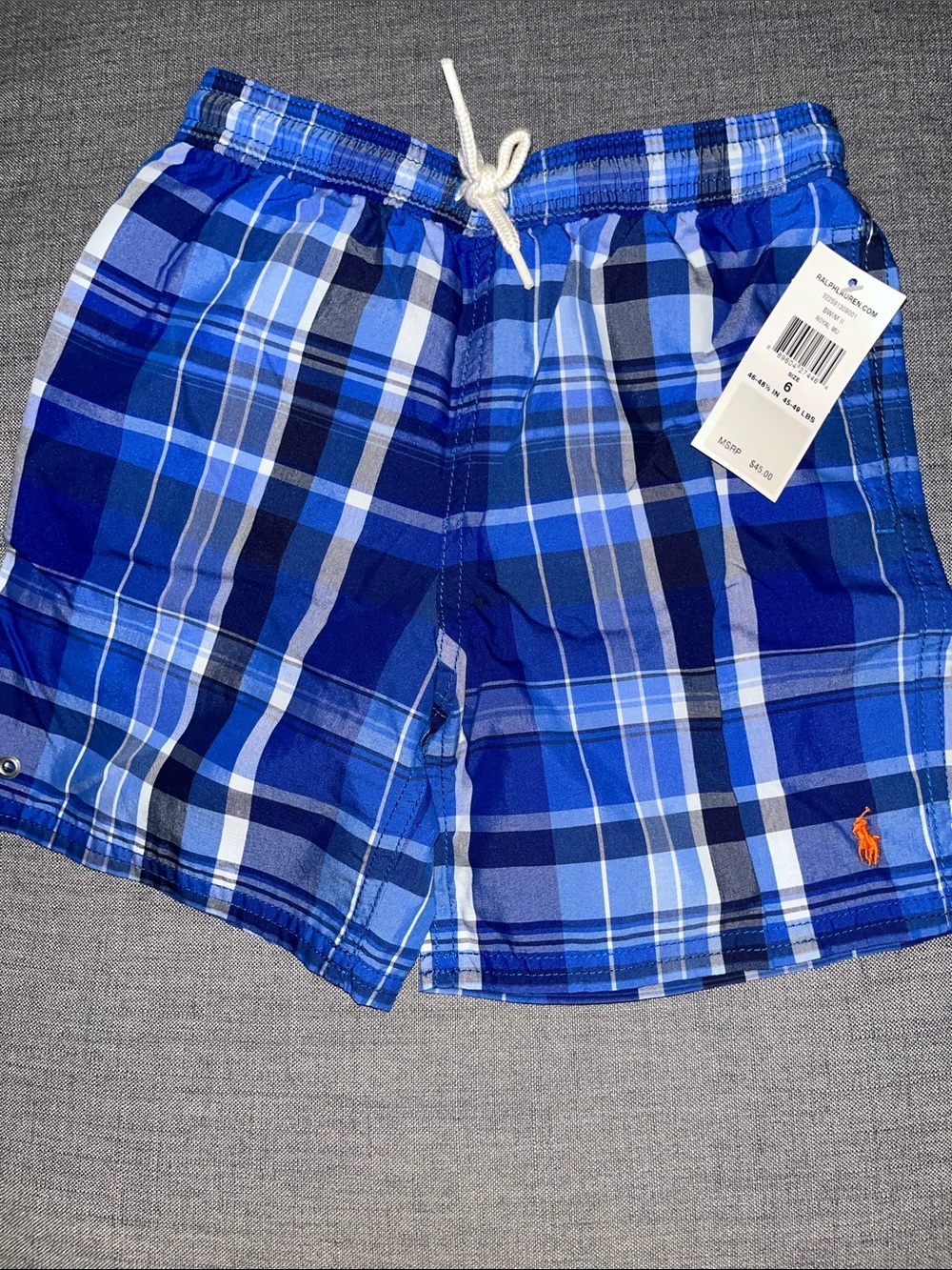 NWT Boys Polo Ralph Lauren Blue Plaid Swimsuit with pockets size 6